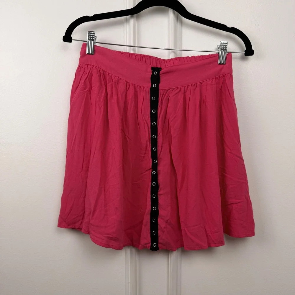 Material Girl Pink Flared Mini Skirt‎ Rasp Sorbet Snap Front Medium NEW